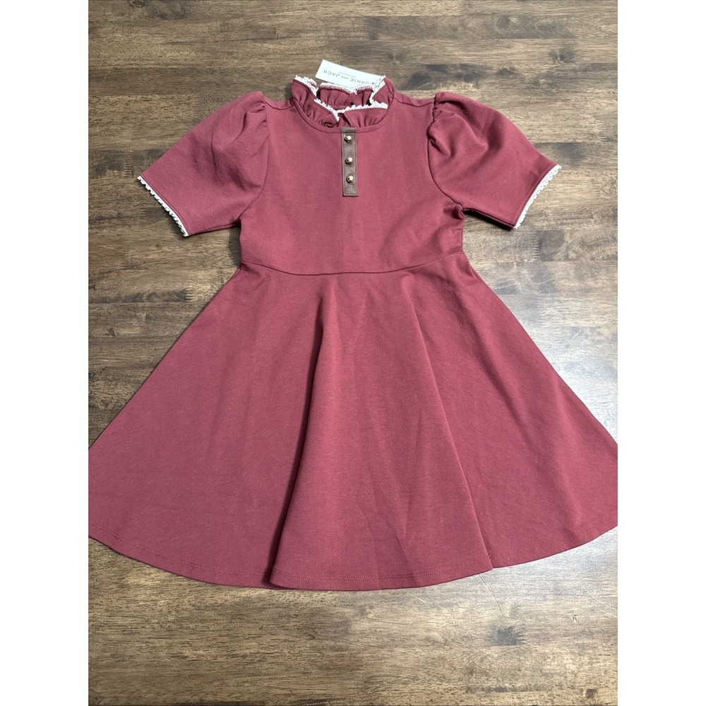 New! Janie and Jack Girls Dress Burgundy Buttons Lace Size 6 NWT